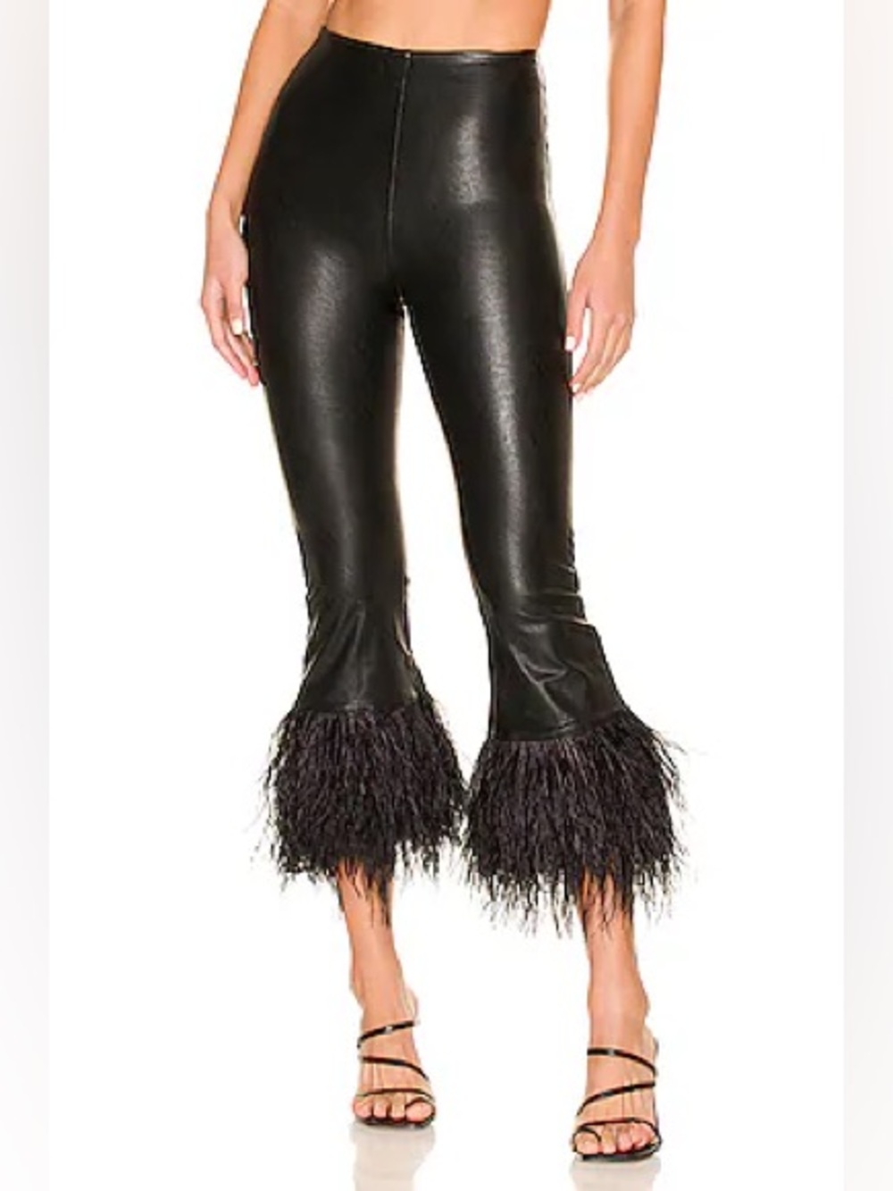 NEW Commando High Waist Crop Faux Leather Flare Leggings w/ Feather - Black - M